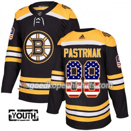 Boston Bruins David Pastrnak 88 Adidas 2017-2018 Zwart USA Flag Fashion Authentic Shirt - Kinderen